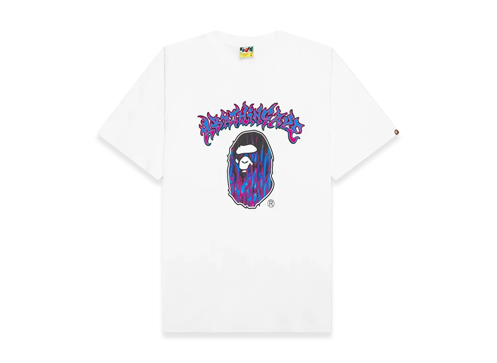 A BATHING APE Mad Flame Ape Head Relaxed Fit Tee "White"