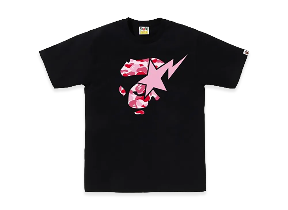 A BATHING APE ABC Camo Ape Face Sta Tee "Black/Pink"