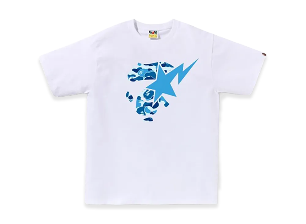 A BATHING APE ABC Camo Ape Face Sta Tee "White/Blue"
