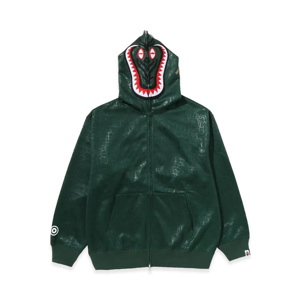 A BATHING APE Croc Pattern Crocodile Relaxed Fit Full Zip Hoodie "Green"