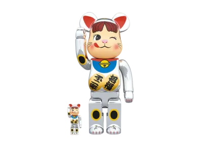 Bearbrick Maneki Neko Peko-chan Silver Plating 100% & 400%