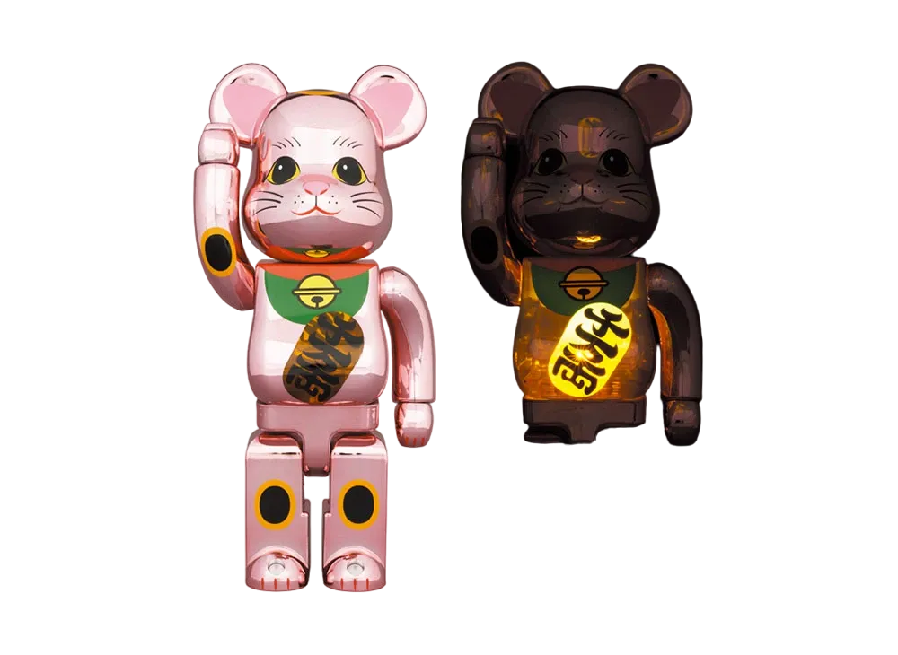 Bearbrick Maneki Neko Peach Gold Plated luminous 400%