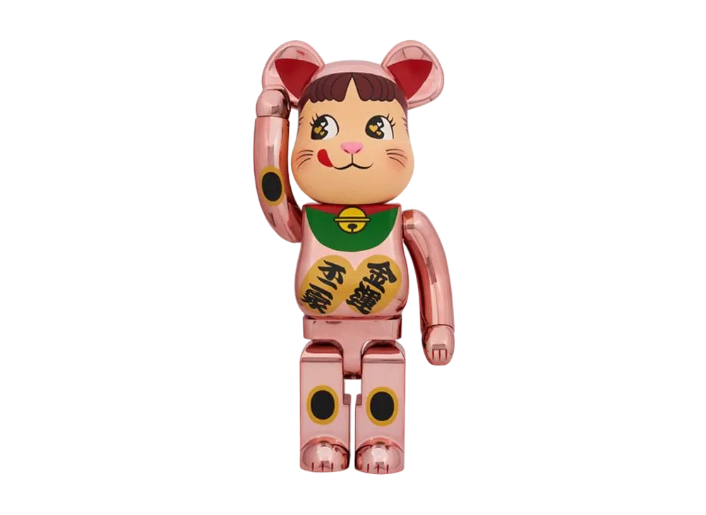 Bearbrick Manekineko Peko-Chan Kinun Double Oval Peach Gold Plated 1000%