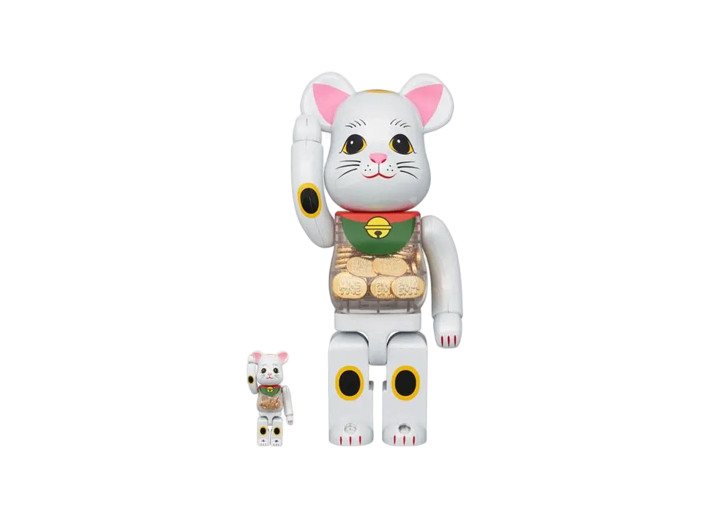 Bearbrick Manekineko Oval White Plated 100% & 400%