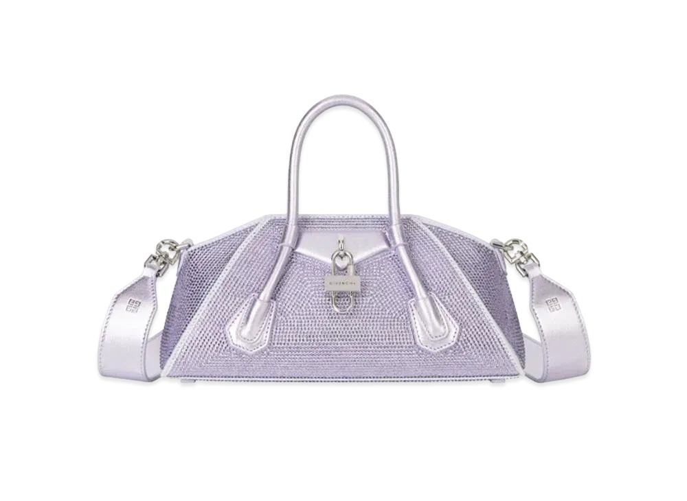 GIVENCHY Mini Antigona Stretch Bag In Satin with Strass "Lavender"