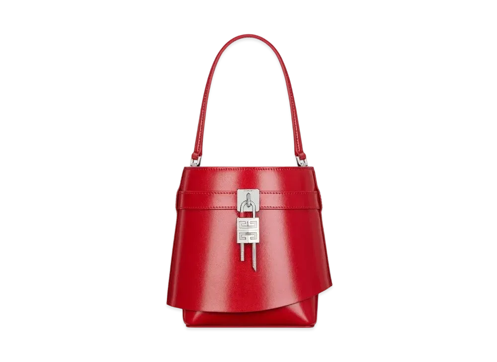 GIVENCHY Shark Lock Bucket Bag In Box Leather "Red"