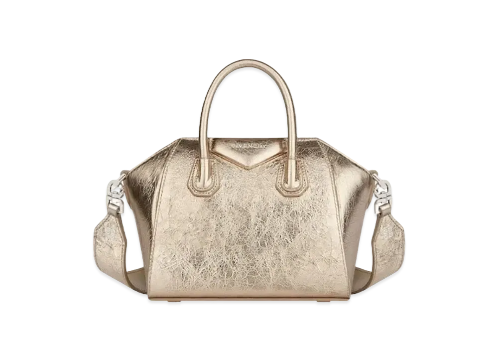 GIVENCHY Antigona Toy Bag In Laminated Leather "Dusty Gold/Natural Beige"