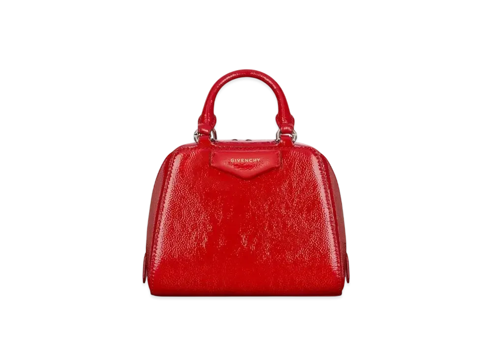 GIVENCHY Nano Antigona Cube Bag In Patent Leather "Vermillon/Red"
