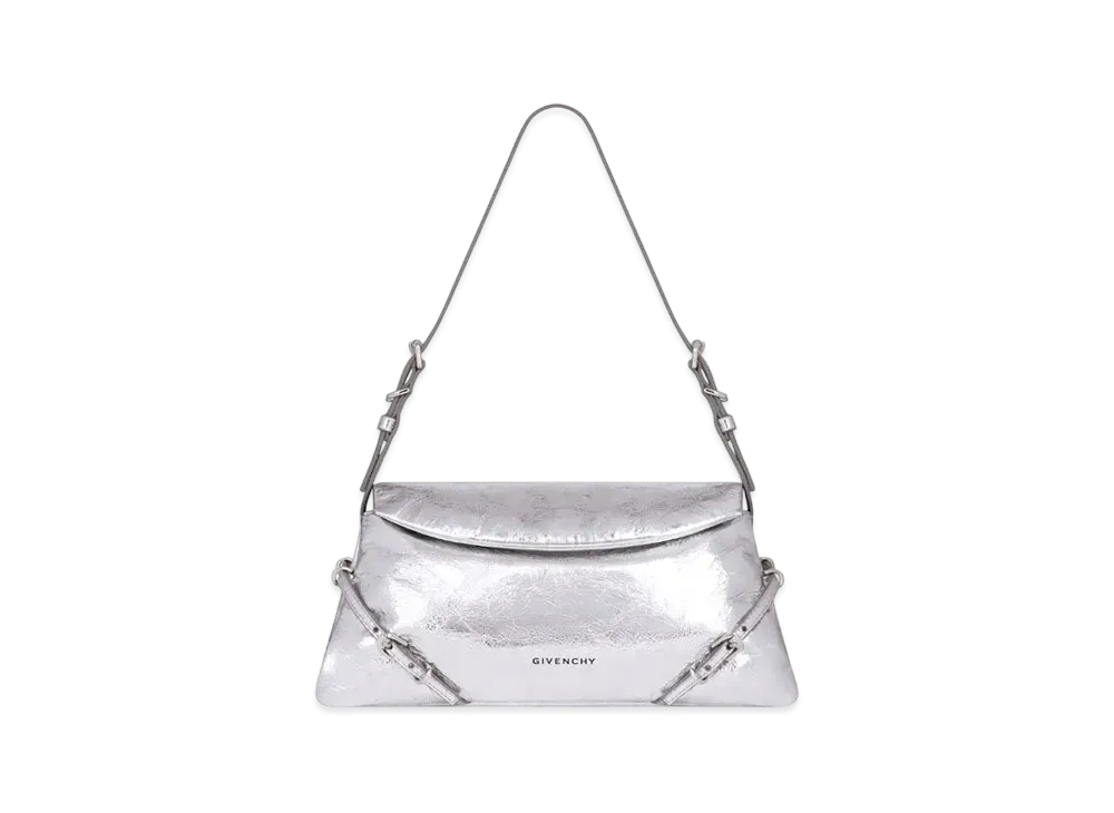 GIVENCHY Small P'tit Voyou Bag In Laminated Leather "Light Silvery"