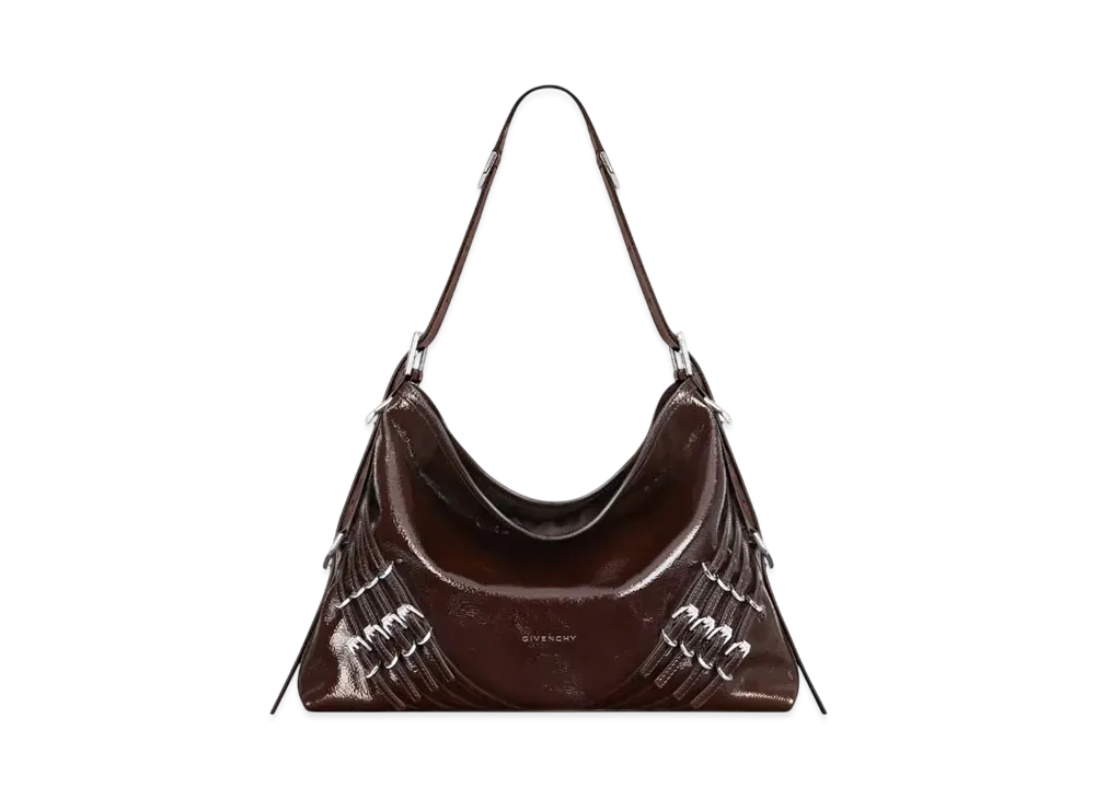 GIVENCHY Medium Voyou Bag In Patent Leather With Multi-Buckles "Ebony Brown"