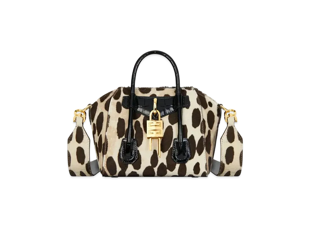 GIVENCHY Antigona Toy Lock Bag In Leopard Print Pony Leather "Black/Beige"