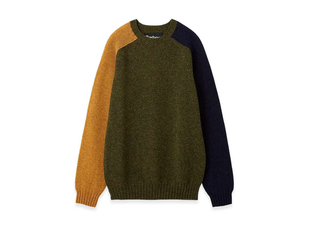 Barbour Color Block Crew Neck Shetland Knit "Green"