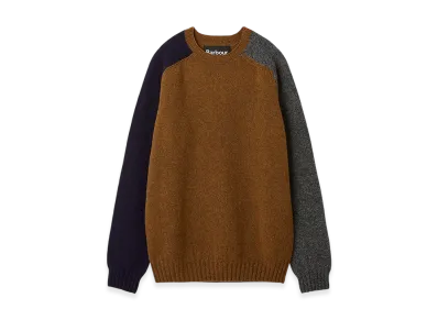 Barbour Color Block Crew Neck Shetland Knit "Brown"
