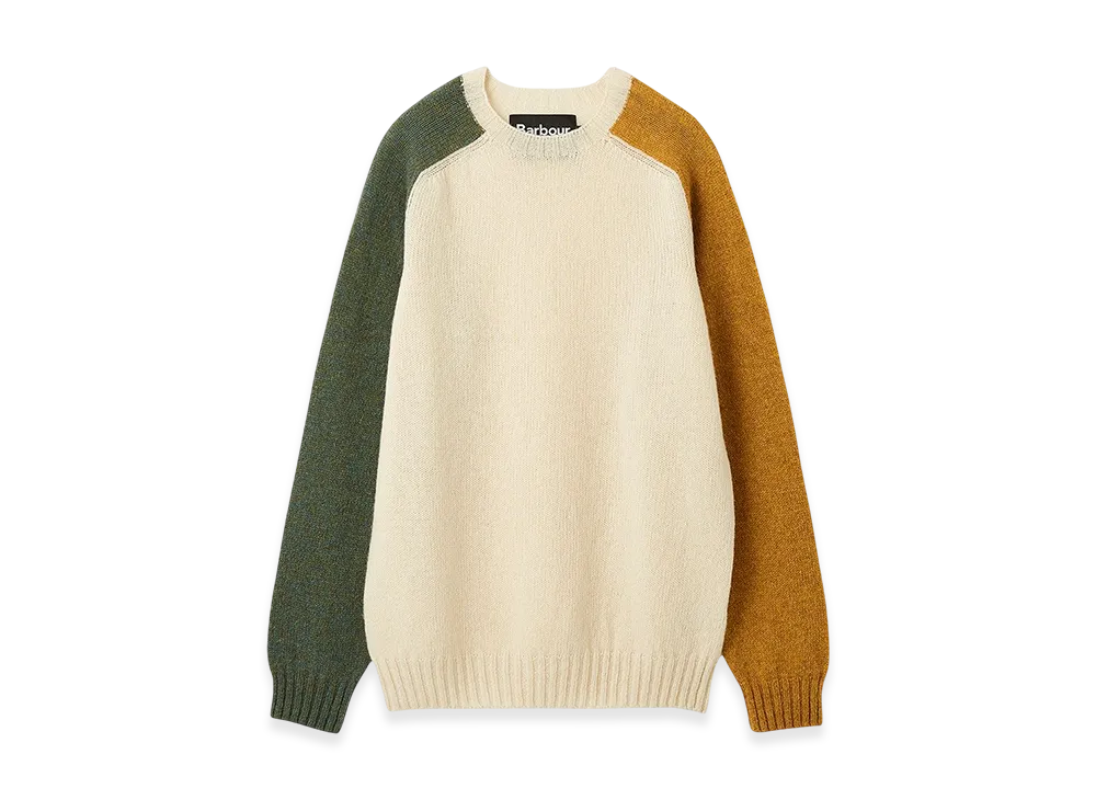 Barbour Color Block Crew Neck Shetland Knit "Cream"