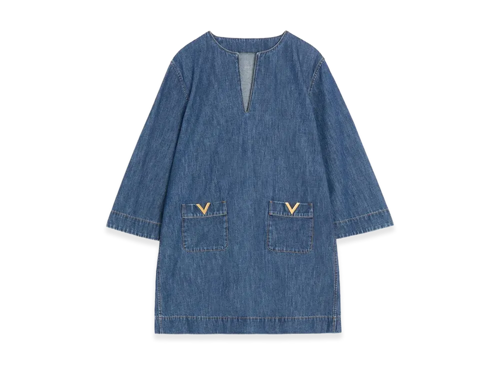 Valentino Women's V-Neck Denim Minidress "Medium"