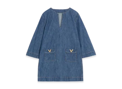 Valentino Women's V-Neck Denim Minidress "Medium"