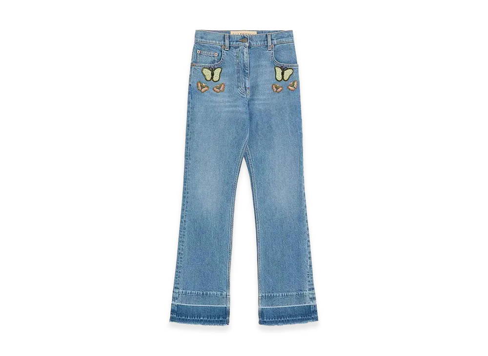 Valentino Women's Butterfly Beaded Jeans "Blue"