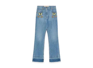 Valentino Women's Butterfly Beaded Jeans "Blue"