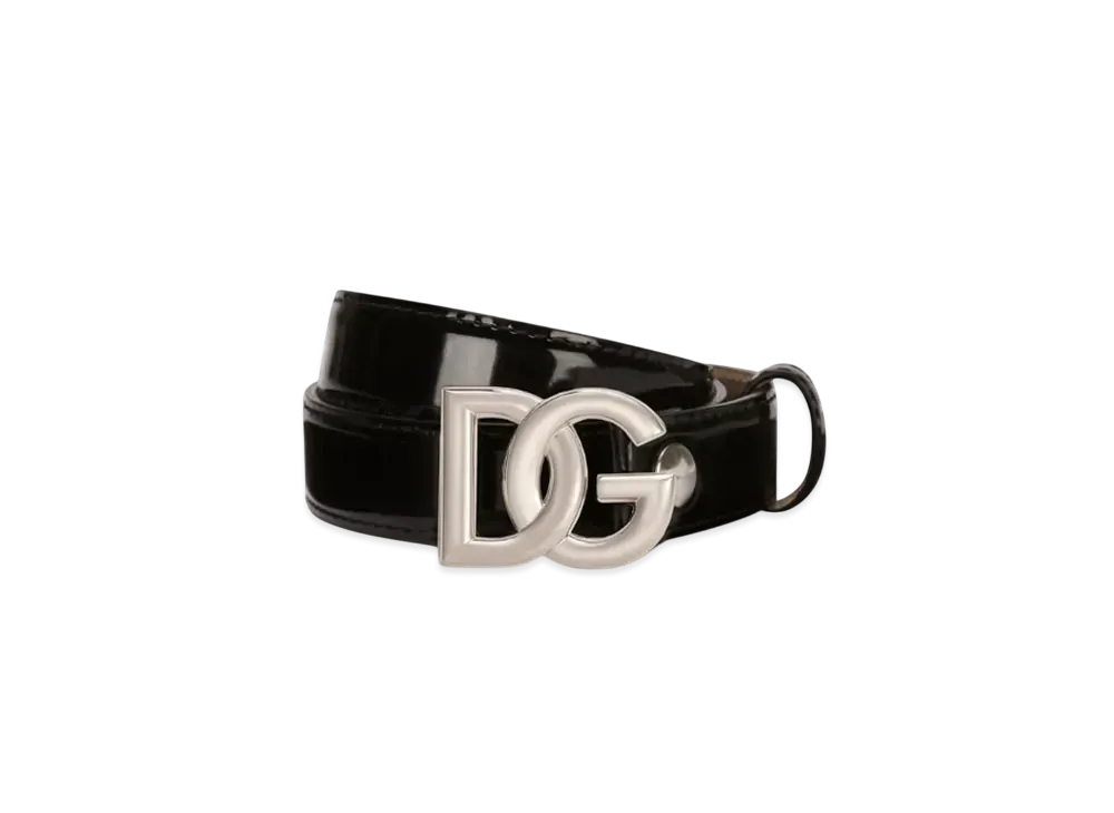 DOLCE&GABBANA Shiny Calfskin Belt With DG Logo "Black"