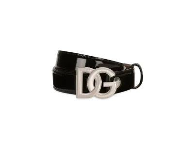 DOLCE&GABBANA Shiny Calfskin Belt With DG Logo "Black"