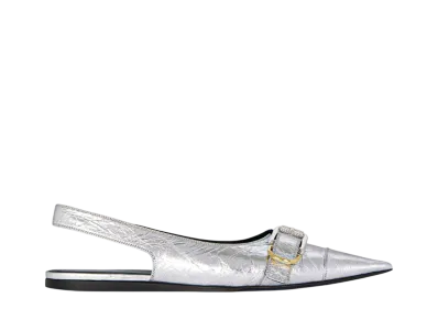 GIVENCHY Women's Voyou Flat Slingbacks In Laminated Leather "Silver"
