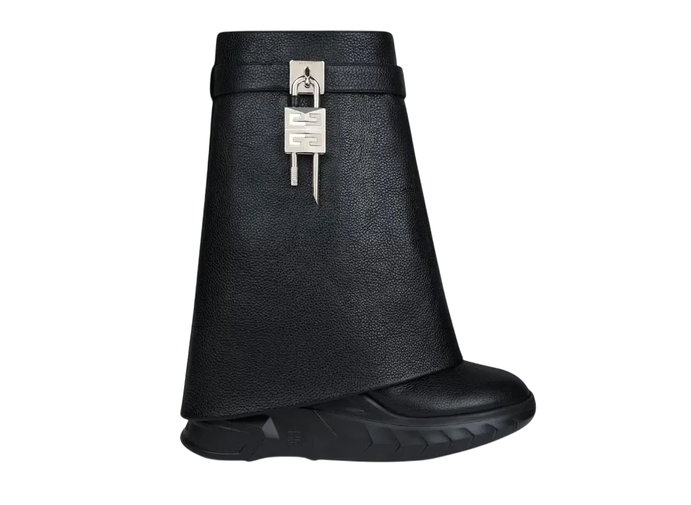 GIVENCHY Women's Shark Lock Biker Ankle Boots In Grained Leather "Black"