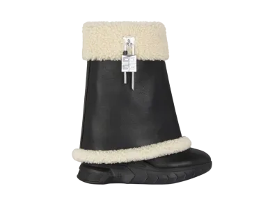 GIVENCHY Women's Shark Lock Biker Ankle Boots In Leather and Shearling "Black/Beige"