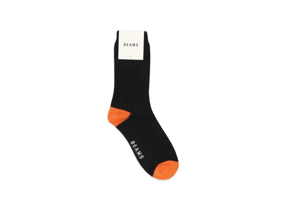BEAMS 2-Tone Waffle Crew Socks "Black"