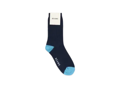 BEAMS 2-Tone Waffle Crew Socks "Navy"