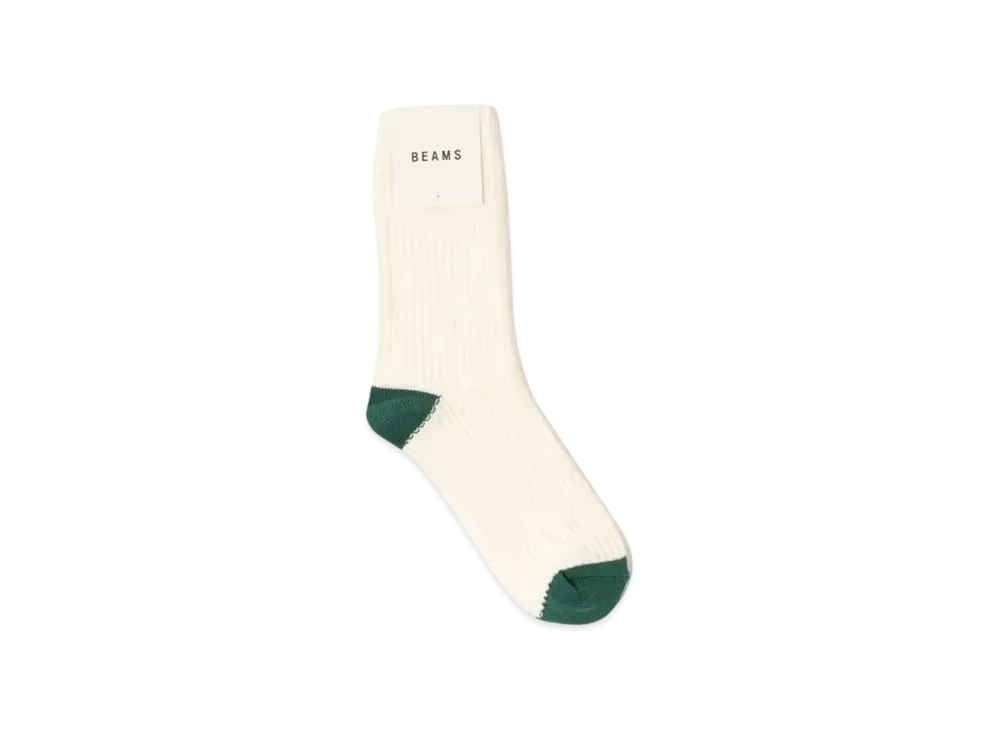 BEAMS 2-Tone Waffle Crew Socks "OffWhite"