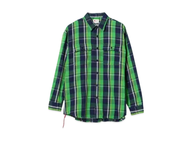 BEAMS Loose-Fit Checked Shirt "Green"