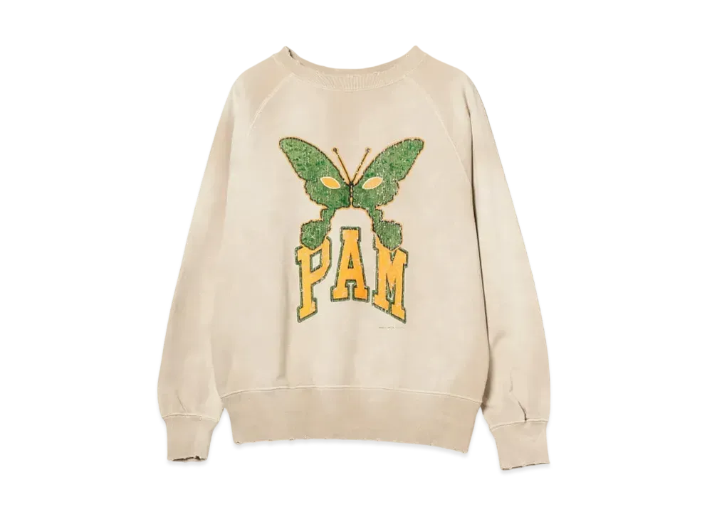 BEAMS x P.A.M. x CANNABIS Damege Flocky Print Crewneck Sweat "OffWhite"