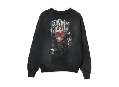 BEAMS x P.A.M. x CANNABIS Damege Flocky Print Crewneck Sweat "Black"