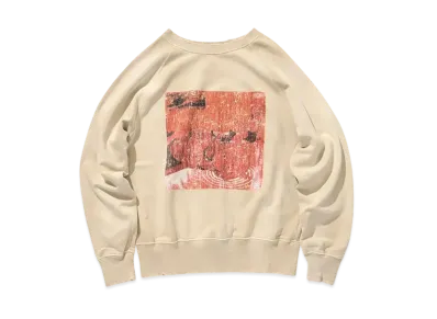 BEAMS x JUN INAGAWA x MOORE Damege Flocky Print Crewneck Sweat "White"