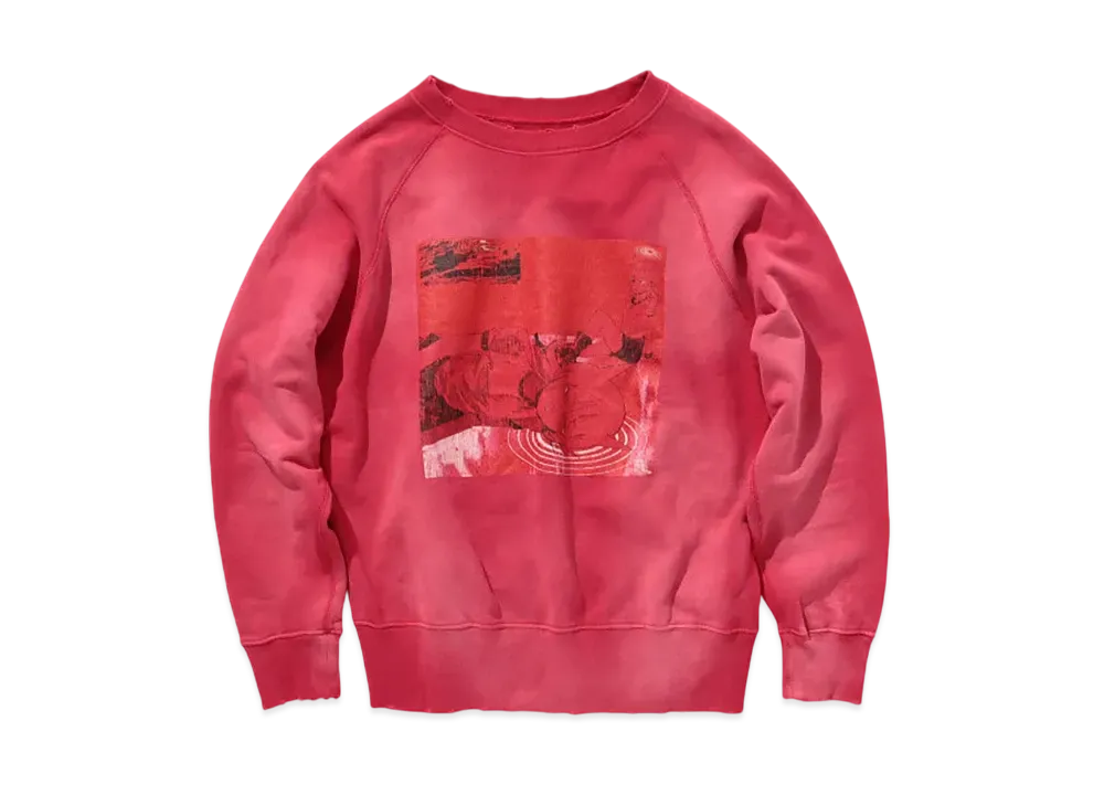 BEAMS x JUN INAGAWA x MOORE Damege Flocky Print Crewneck Sweat "Red"