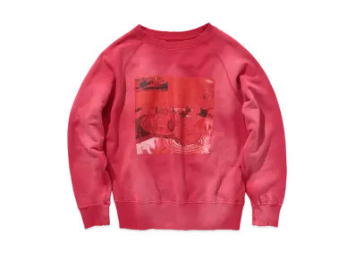 BEAMS x JUN INAGAWA x MOORE Damege Flocky Print Crewneck Sweat "Red"