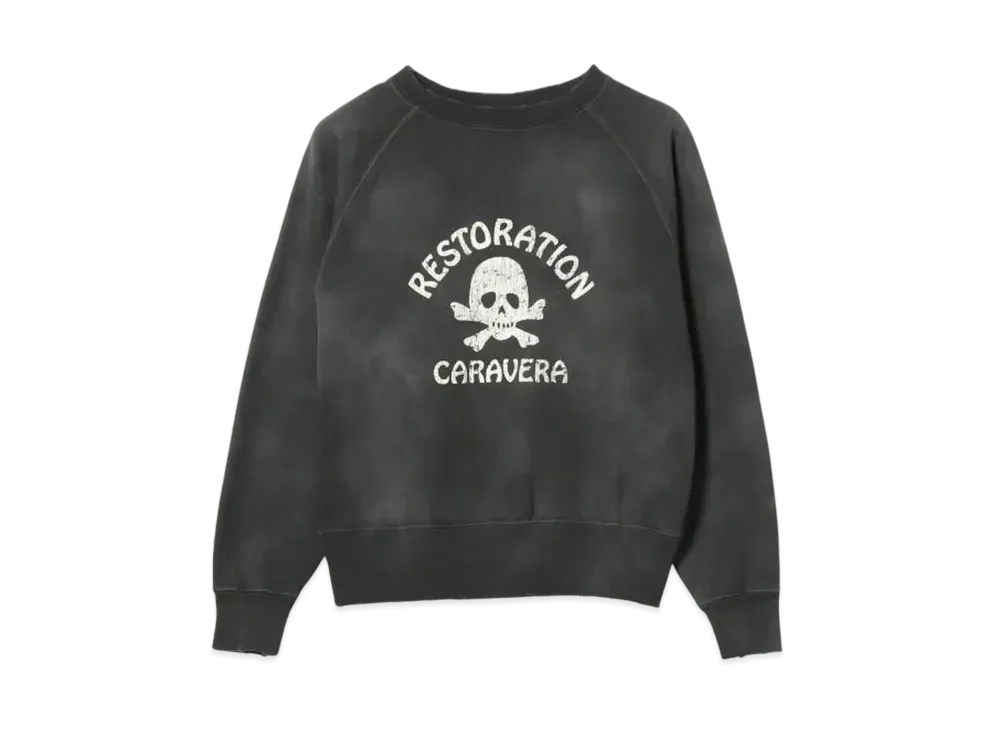 BEAMS FUTURE ARCHIVE Damege Flocky Print Crewneck Sweat "Black"