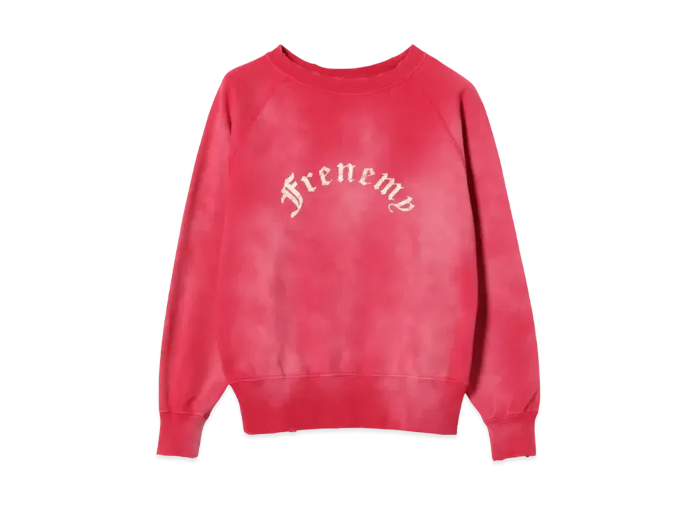 BEAMS FUTURE ARCHIVE Damege Flocky Print Crewneck Sweat "Red"