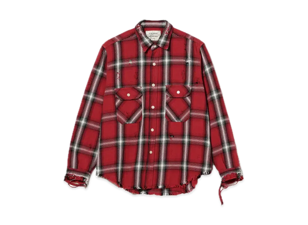 BEAMS FUTURE ARCHIVE Damage Check Nel Shirt "Red"