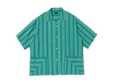 BEAMS Dobby Striped Open Collar Shirt "Teal"