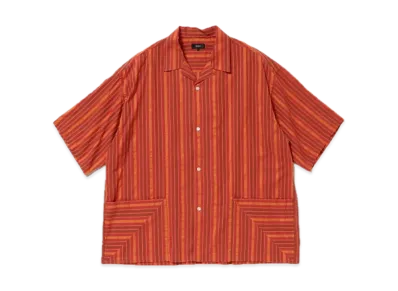 BEAMS Dobby Striped Open Collar Shirt "Red"