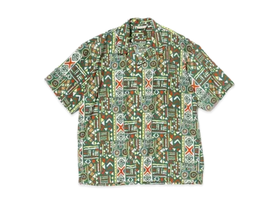 BEAMS Geometric Print Open Collar Shirt "Green"