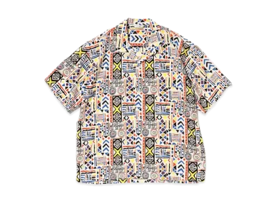 BEAMS Geometric Print Open Collar Shirt "White"