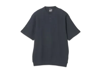 BEAMS Waffle Henley Neck Tee "Navy"