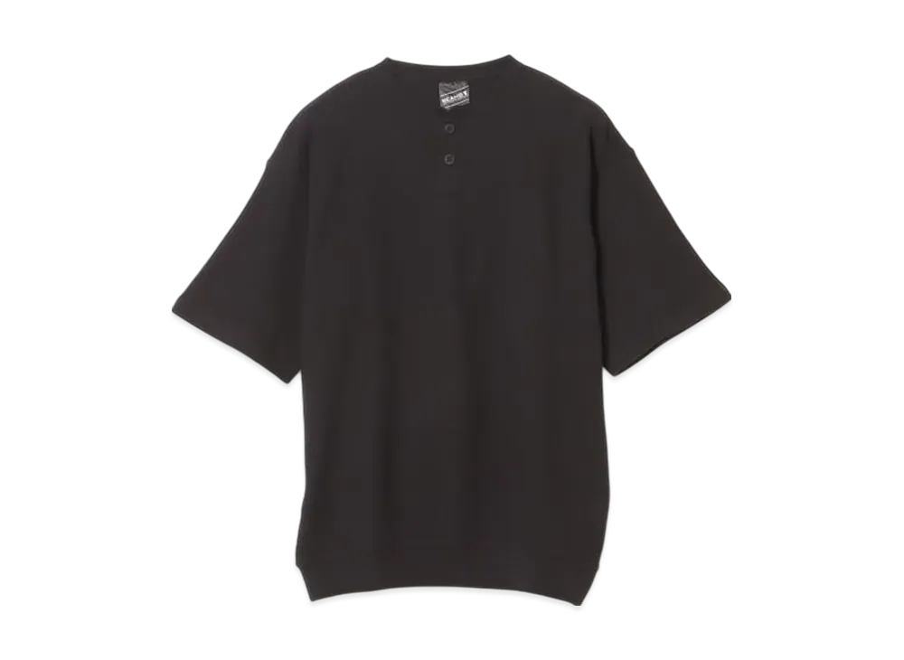 BEAMS Waffle Henley Neck Tee "Black"