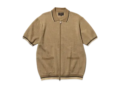 BEAMS Zip Knit Polo Solid "Beige"