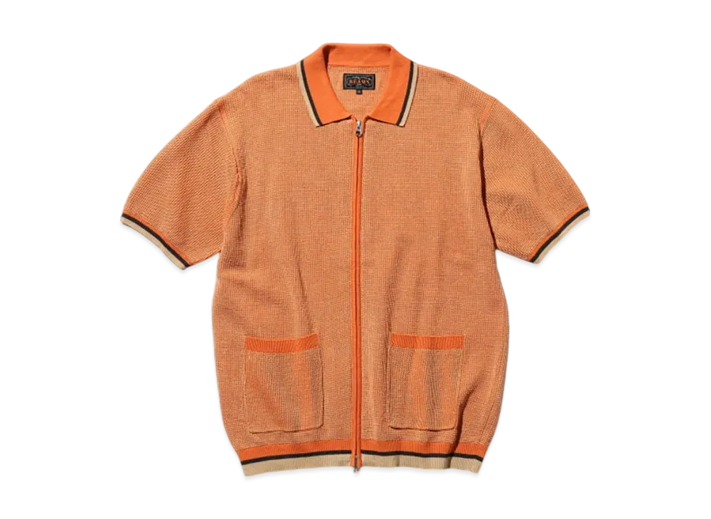 BEAMS Zip Knit Polo Solid "Orange"