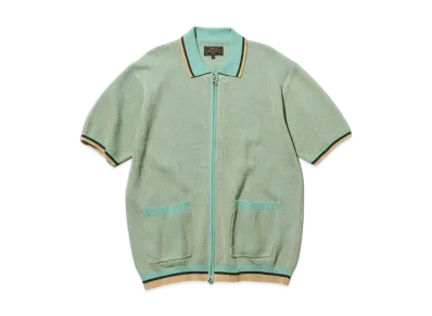 BEAMS Zip Knit Polo Solid "Sax"