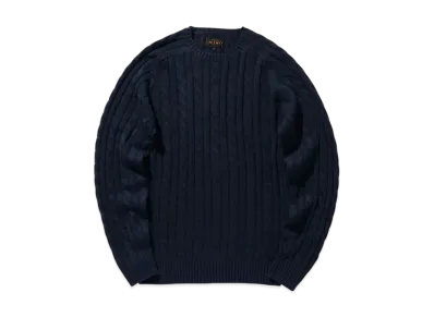 BEAMS Crew Cable Cotton Linen "Navy"