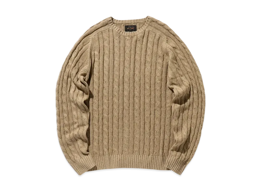 BEAMS Crew Cable Cotton Linen "Khaki"